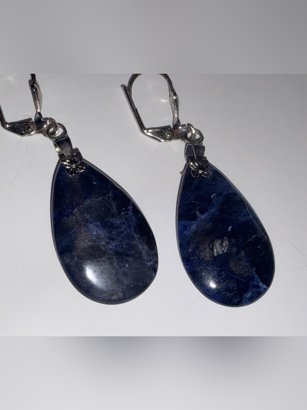 Sodalite Blue Stone Teardrop Dangle Earrings Leverback Boho 2”